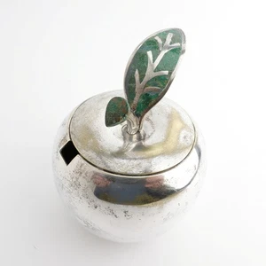 Los Castillos Mid Century Silverplate & Malachite Apple Form Sugar Bowl - Picture 1 of 8