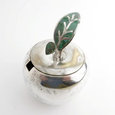 Los Castillos Mid Century Silverplate & Malachite Apple Form Sugar Bowl - Image 1 of 4