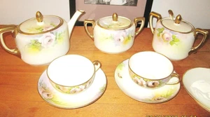Nippon rose floral coffee set dishes Gold Trim Cream Sugar Bowl & tea POT, - Picture 1 of 4