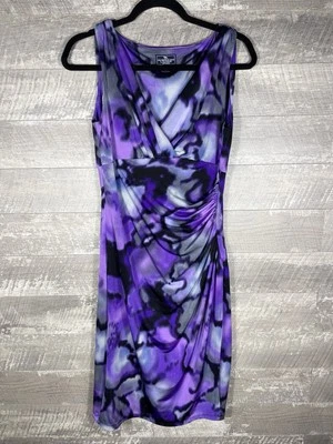 Purple Watercolor Ruched Faux Wrap Babydoll Dress Sz 10 Y2K Whimsigoth Formal - Image 1 of 4