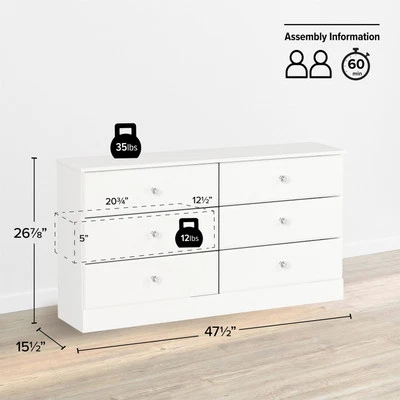 Prepac Astrid 6 Drawer Double Dresser in White - Image 1 of 4