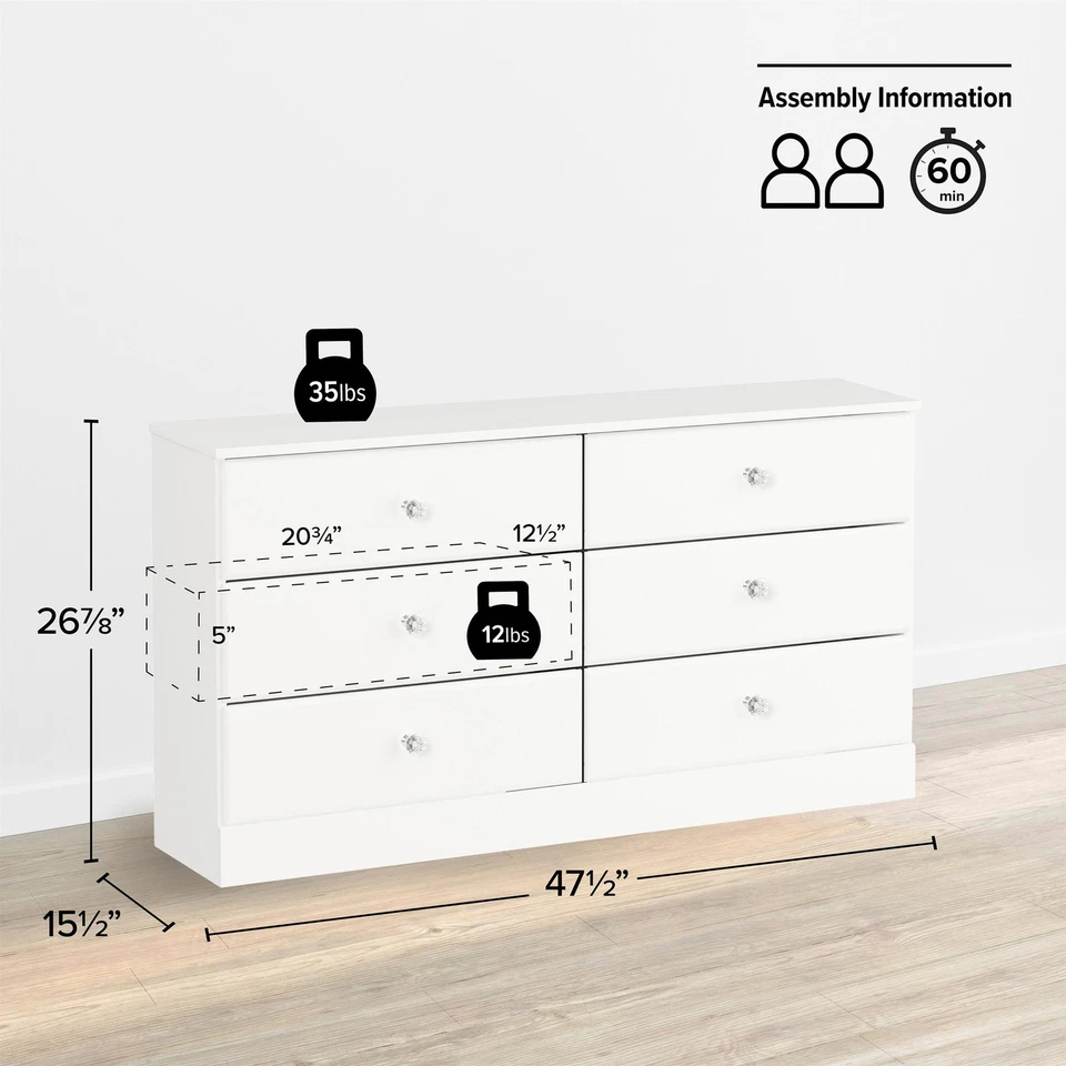 Prepac Astrid 6-drawer Dresser Crystal White