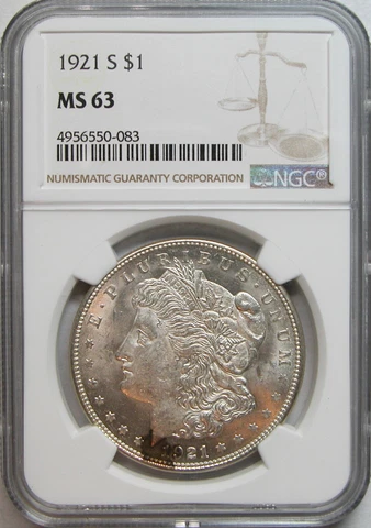1921-S Morgan Silver Dollar NGC MS-63 Cover