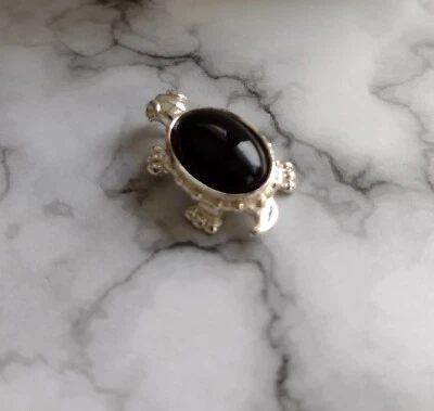 Sterling Silver 925 Box Turtle Pendant With Black Onyx Inlay Jewelry  - Image 1 of 4