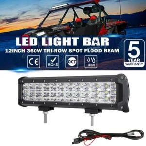 Tri-Row 12" 360W LED Work Light Bar Spot Flood Offroad for Polaris Sportsman ATV - Foto 1 di 12