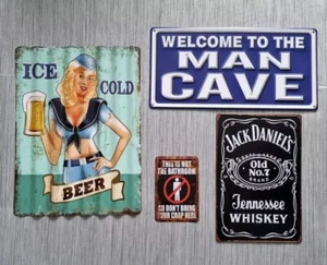 4 letreros de hojalata cerveza Jack Daniel's whisky arte de pared de metal divertido pub bar hombre cueva - Imagen 1 de 19