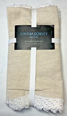 CYNTHIA ROWLEY NEW YORK NAPKINS (4) TAN WHITE LACE 20 X 20 COTTON POLYESTER NIP - Image 1 of 2