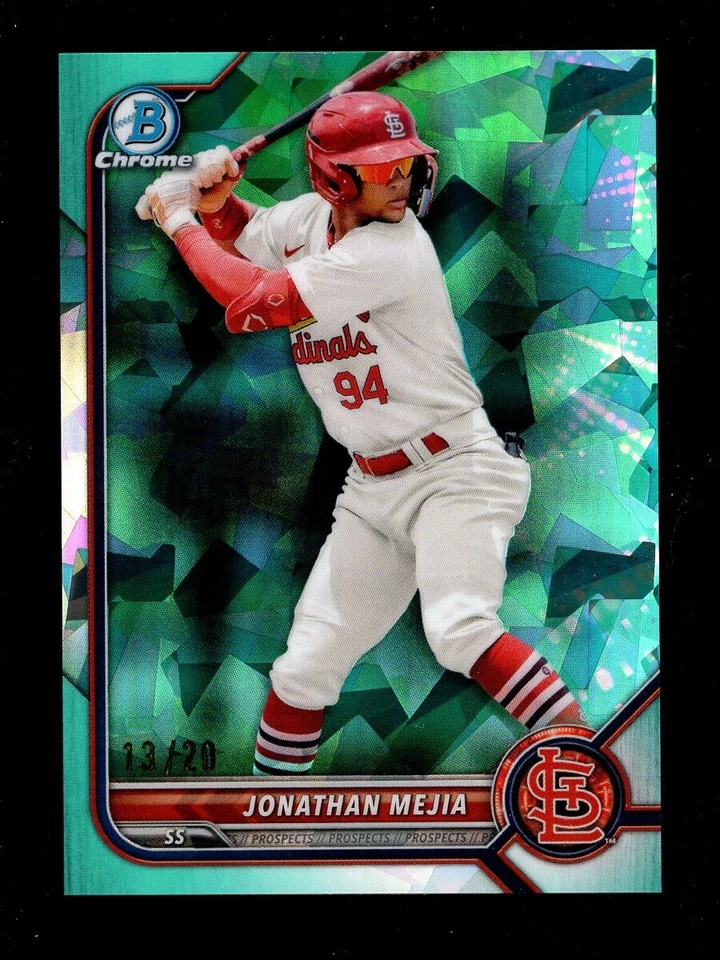 2022 BOWMAN CHROME SAPPHIRE AQUA BDC186 JONATHAN MEJIA 13/20 CARDINALS - Image 1 of 1