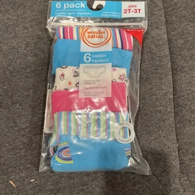 New Wonder Nation Toddler Girl's 6 Pack Hipsters Sizes 2T/3T Underwear Underpant