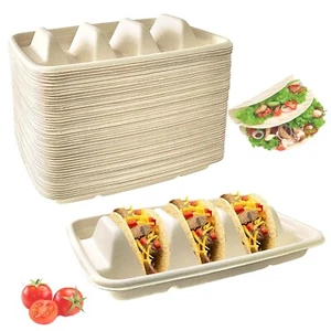 50PCS Disposable Taco Holder for Party,Disposable Taco Plates with 3 Divi - Picture 1 of 7