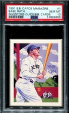PSA 10 GEM MINT 1991 BB CARDS MAGAZINE BABE RUTH #1 INVESTOR GUIDE 9605 B144