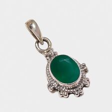Faceted Green Onyx Oval Gemstone Pendant 925 Sterling Silver Locket Jewelry