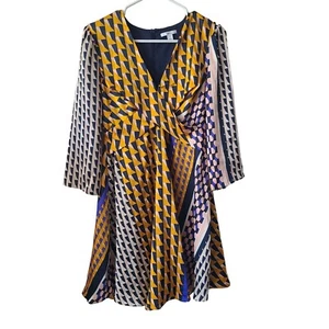 Bar III US Women's Size S Geo-Print Twist Front Mini Dress Satin 3/4 Sleeve NEW - Picture 1 of 12