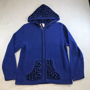 Quacker Factory Women Sweater Jacket Sz L Blue Full Zip Animal Print Detail NWT - Picture 1 of 13