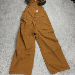 Carhartt Boys Bib Overalls Insulated Straight Leg Duck Canvas Brown Tan Size 8 - Picture 1 of 5