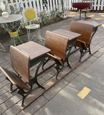 Antique vintage childrens sleigh desks wood and cast iron Cover