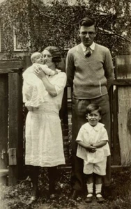 Man & Boy Standing With Woman Holding Baby B&W Photograph 2.5 x 4 - Picture 1 of 3
