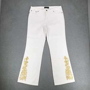 Vintage Bianca Nygard New York Gold Metallic Embroidered Jeans Size 12 White - Bild 1 von 13
