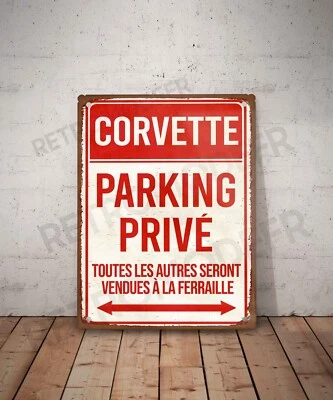 Plaque métal vintage Corvette parking privé Enseigne Garage Décoration Panneau