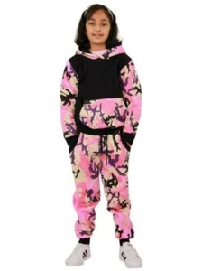 Kids Girl Tracksuit Designer Camouflage Contrast Top And Bottom Tracksuit - Picture 1 of 8