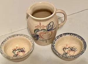Vintage Handcrafted Ellis Prod. Pottery Pitcher & 2 Bowls~ Signed Marshall TX - Picture 1 of 12