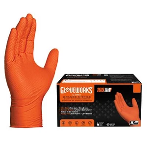 X Large Pack of 100 Heavy Duty Orange Nitrile Gloves for Auto and Industrial Use - Picture 1 of 7