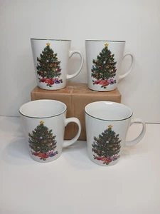 4er Set Gibson Noel Morning Kaffee Tee Tassen weiß mit Weihnachtsbaum & Geschenken - Bild 1 von 7