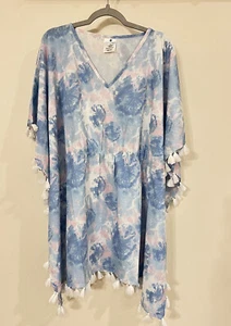 Snapper Rock Girls Tasseled Caftan Swimsuit Cover Up, Sz 12, Blue Pink - Picture 1 of 8