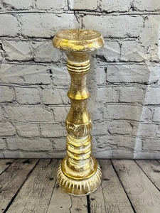 40cm Gold Tall Candlestick Shabby Chic Distressed Solid Column Candle Holder - Picture 1 of 9