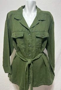 Tahari Women 1X Linen Hunter Green Blouse Blazer Jacket w Belt New NWT - Picture 1 of 6