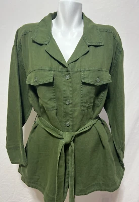 Tahari Women 1X Linen Hunter Green Blouse Blazer Jacket w Belt New NWT - Image 1 of 4