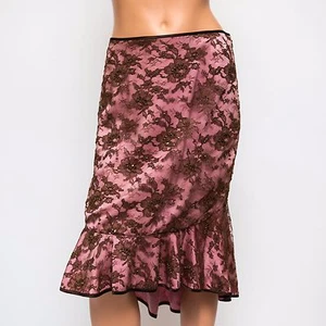 NWT Ingwa Melero Pink and Brown Lace Overlay Skirt 60 LS $640 Small - Picture 1 of 7