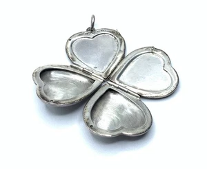 Vintage Engraved 925 Sterling 4 Photo Lucky Clover Heart Locket Pendant ~ 14.1g - Picture 1 of 11