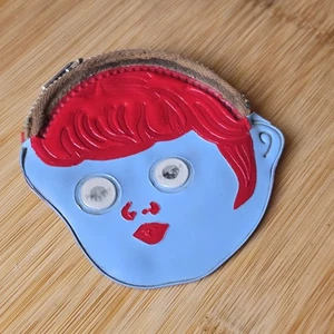 Portamonete vintage viso capelli blu rossi occhi googly YKK made Hong Kong anni 60 kitsch - Foto 1 di 20