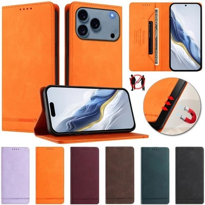 For iPhone 17 16e 15 14 13 12 11 Pro Max  Leather magnetic wallet flip back case - Image 1 of 4