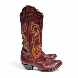 Larry Mahan Cowboy Boots Men’s 8D Maroon Leather Western Boots USA Made M1167 12 - Picture 1 of 22