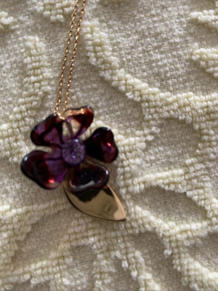 Kate Spade Gold Tone Purple Crystal Flower Pendant Necklace 16 & 1" Z 120