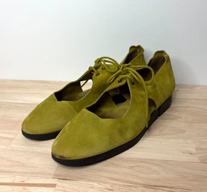 Arche Suede Green Chartruese Cut Out Lace Up Shoes Size 40 Aus 9 Comfort Leather - Picture 1 of 7