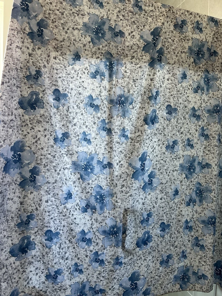 Shower Curtain Blue Floral and Gray Design Shower Curtain - Image 1 of 4
