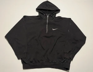 Vintage Nike 1/4 Zip Hoodie Black Sweatshirt Large Swoosh Quarter Rare - Bild 1 von 9