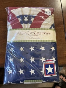 American Flag Patriotic Vinyl Flannel Tablecloth 52 x 70 Oblong Stars Stripes - Picture 1 of 5