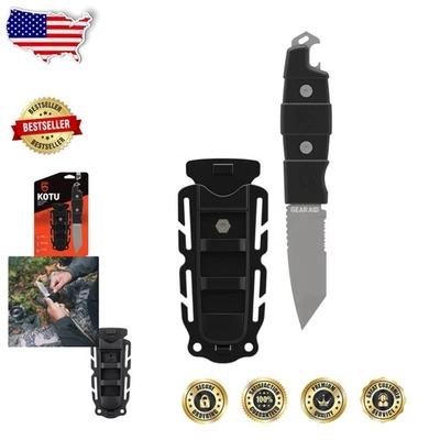 Cuchillo de hoja fija Kotu Tanto - Hoja de titanio de 3", dentada, rompevidrios, Qu... Foto 1 de 4