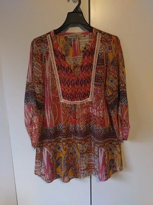 Figueroa And Flower Tunic Top Women's  Size XL Paisley Boho Flowy Semi Sheer - Image 1 of 4