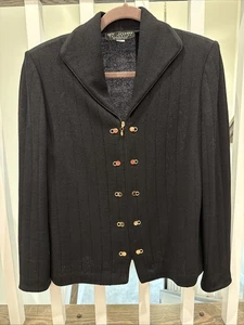 ST JOHN Collection Marie Gray Knit Cardigan Blazer Zip Sz 8 Made In USA Waffle - Picture 1 of 7
