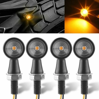 4 Mini LED Motorrad Blinker E-geprüft 8mm Vorn Hinten Schwarz Chopper Custom DHL - Bild 1 von 4