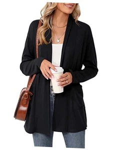 Women's Long Sleeve Open Front Cardigan Casual Loose Lightweight Cardigans - Picture 1 of 7
