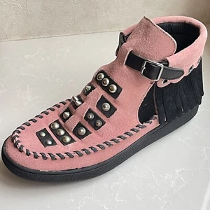 Coach Roccasin Cut Out Sneaker Studs Suede Leather Fringe Buckle Moccasin Loafer - Picture 1 of 11