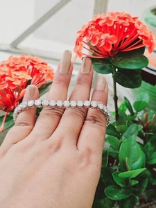 12.00 Ct Round Real Moissanite Tennis Single Line Bracelet 14k Solid White Gold - Picture 1 of 7