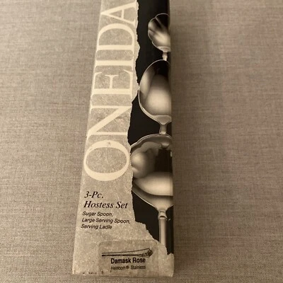 Oneida Heirloom Sterling Silver DAMASK ROSE 3 pc Hostess Sugar,Ladle,Serving A2 - Image 1 of 4