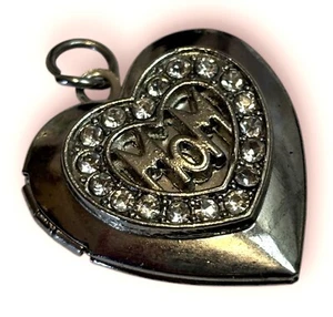 “Mom” Silver Tone Rhinestone Heart Photo Locket Charm Pendant Mother’s GIFT - Picture 1 of 6